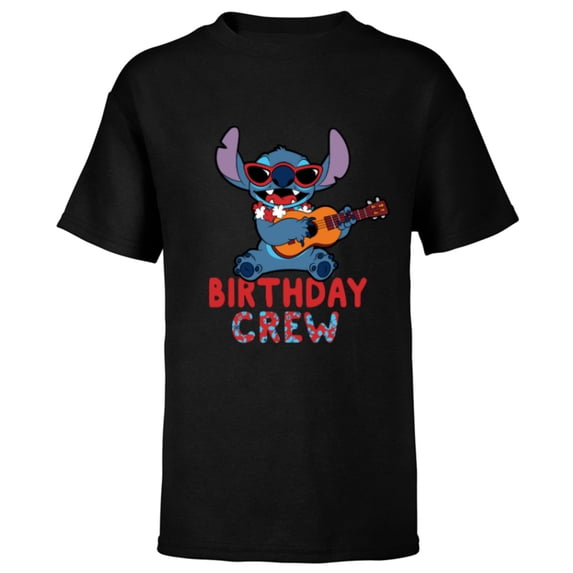 Disney Lilo & Stitch Tropical Birthday Crew Party Matching - Short Sleeve T-Shirt for Kids - Customized-Black