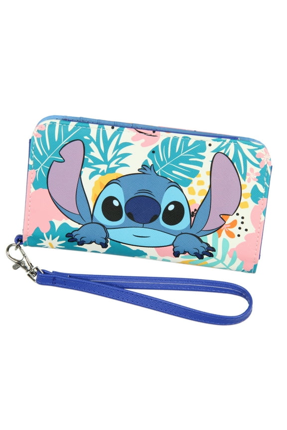 Disney Lilo & Stitch Tropical Design Snap-Closure Wristlet Wallet w/ Tech Pocket and Wrist Strap