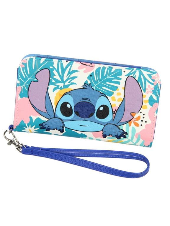 Disney Lilo & Stitch Tropical Design Snap-Closure Wristlet Wallet w/ Tech Pocket and Wrist Strap