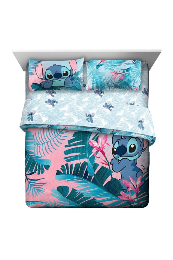 Disney Lilo & Stitch Tropical Flowers Full Bedding Set, 100% Microfiber, Pink