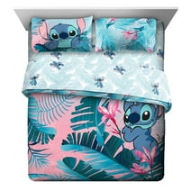 Disney Lilo & Stitch Tropical Flowers Full Bedding Set, 100% Microfiber, Pink