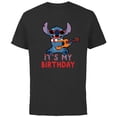 thumbnail image 1 of Disney Lilo & Stitch Tropical Party It’s My Birthday - Short Sleeve Cotton T-Shirt for Adults - Customized-Black, 1 of 5