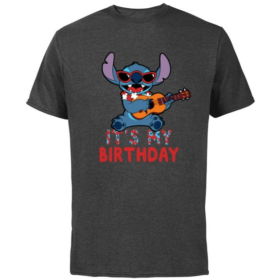 Disney Lilo & Stitch Tropical Party It’s My Birthday - Short Sleeve Cotton T-Shirt for Adults - Customized-Charcoal