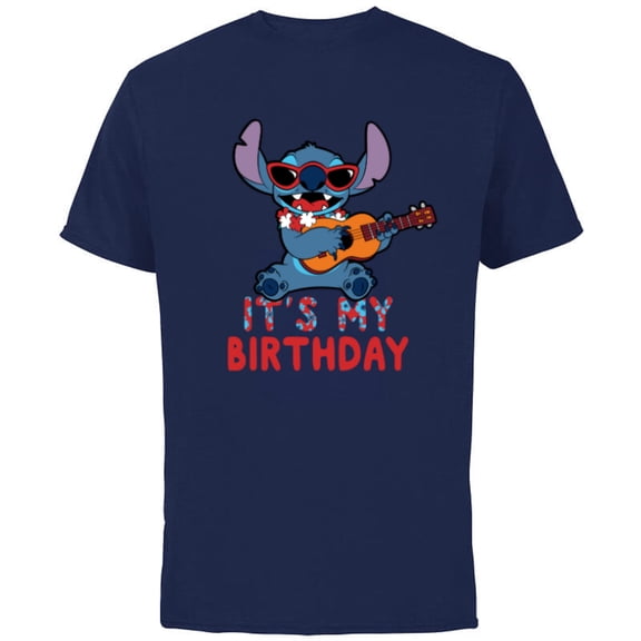 Disney Lilo & Stitch Tropical Party It’s My Birthday - Short Sleeve Cotton T-Shirt for Adults - Customized-Navy
