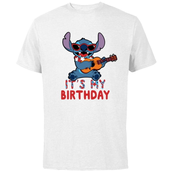 Disney Lilo & Stitch Tropical Party It’s My Birthday - Short Sleeve Cotton T-Shirt for Adults - Customized-White