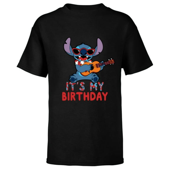 Disney Lilo & Stitch Tropical Party It’s My Birthday - Short Sleeve T-Shirt for Kids - Customized-Black