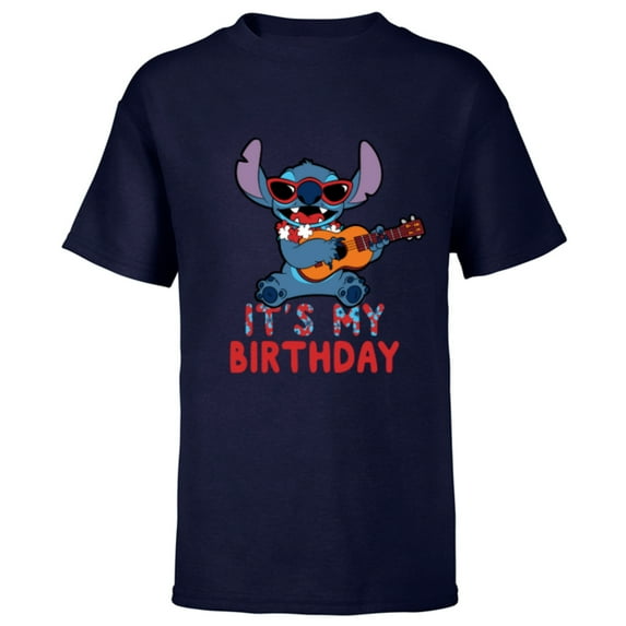 Disney Lilo & Stitch Tropical Party It’s My Birthday - Short Sleeve T-Shirt for Kids - Customized-Navy