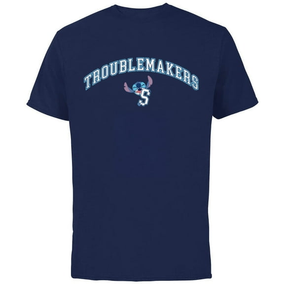 Disney Lilo & Stitch Troublemakers “S” Collegiate Team Sport- Short Sleeve Cotton T-Shirt for Adults - Customized-Navy