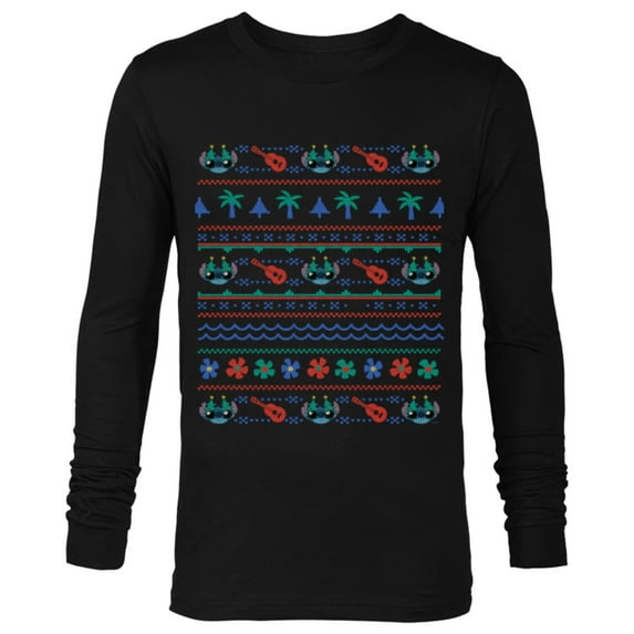 Disney Lilo & Stitch Ugly Christmas Sweater - Long Sleeve T-Shirt for Men - Customized-Black