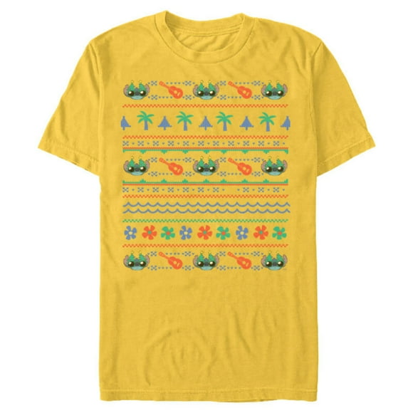 Lilo & Stitch Ugly Christmas Sweater - Short Sleeve Blended T-Shirt for Adults - Customized-Yellow
