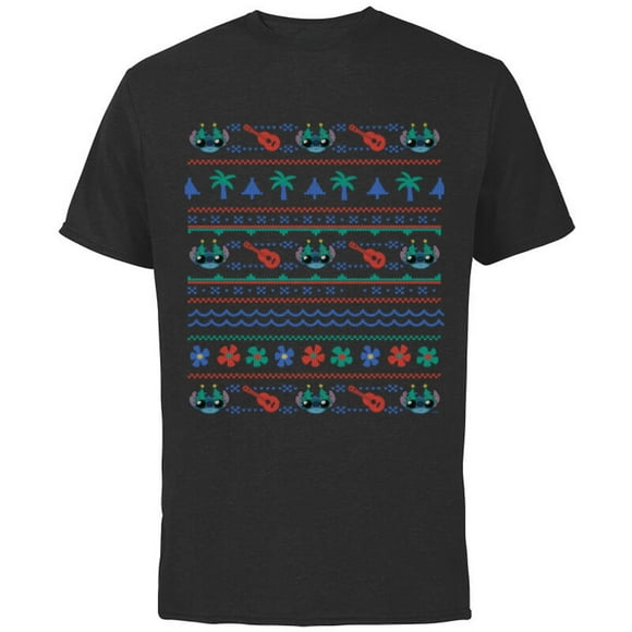 Lilo & Stitch Ugly Christmas Sweater - Short Sleeve Cotton T-Shirt for Adults - Customized-Black