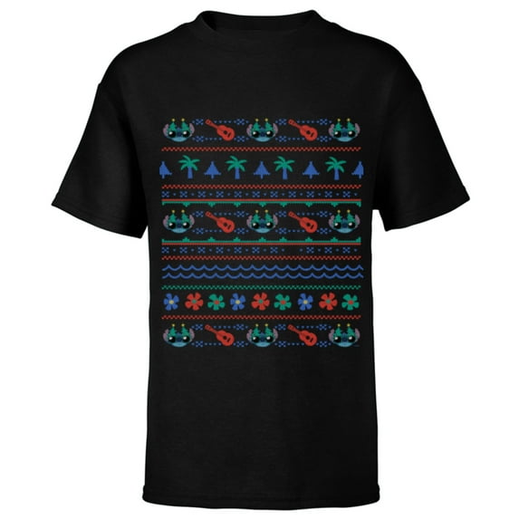 Disney Lilo & Stitch Ugly Christmas Sweater - Short Sleeve T-Shirt for Kids - Customized-Black