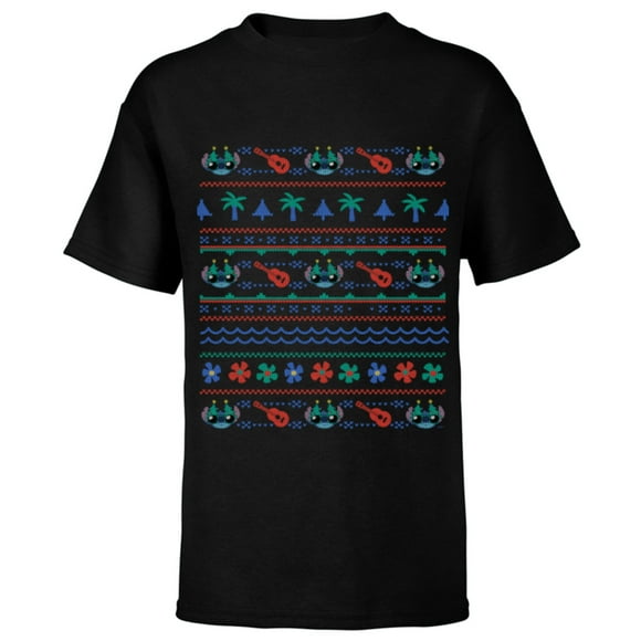 Lilo & Stitch Ugly Christmas Sweater - Short Sleeve T-Shirt for Kids - Customized-Black
