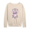 thumbnail image 1 of Disney - Lilo & Stitch Women's Lightweight French Terry Wide Neck Long Sleeve Graphic Shirt, 1 of 5