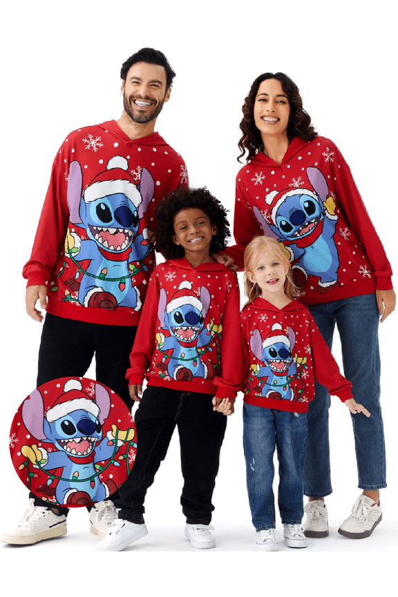 Lilo & Stitch Womens Graphic Sweatshirts Family Christmas Matching Sets Pullover Ugly Hoodie Sweatshirts