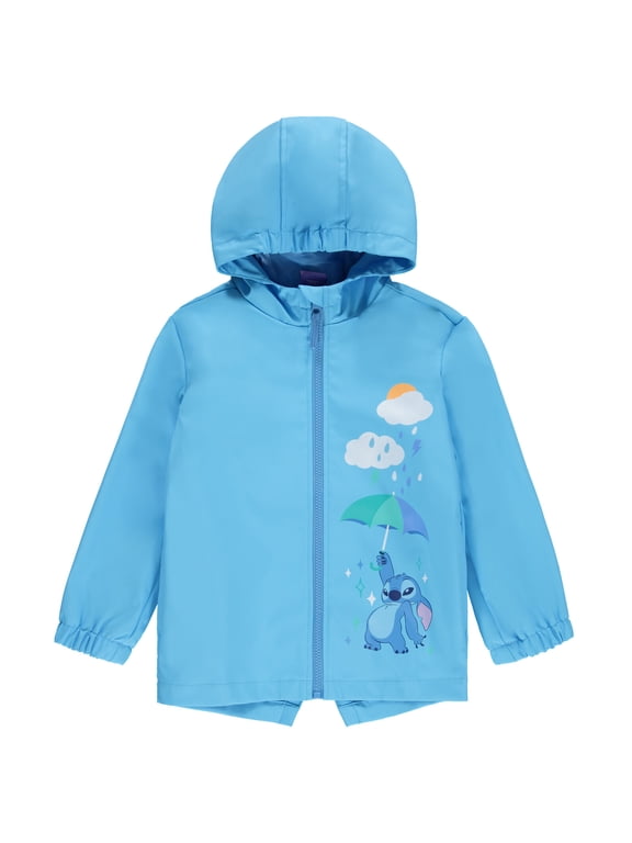 Lilo & Stitch Little Girls' Hooded Zip-Up Rain Jacket Cloud Blue