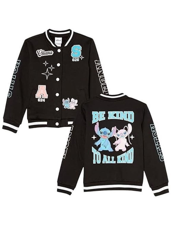 Lilo,Stitch and Angel Varsity Bomber Jacket - Little and Big Girl Sizes 4-16