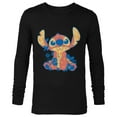 thumbnail image 1 of Disney Lilo & Stitch in Hawaiian Floral Print - Long Sleeve T-Shirt for Men - Customized-Black, 1 of 5