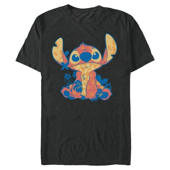 Disney Lilo & Stitch in Hawaiian Floral Print - Short Sleeve Blended T-Shirt for Adults - Customized-Dark Heather