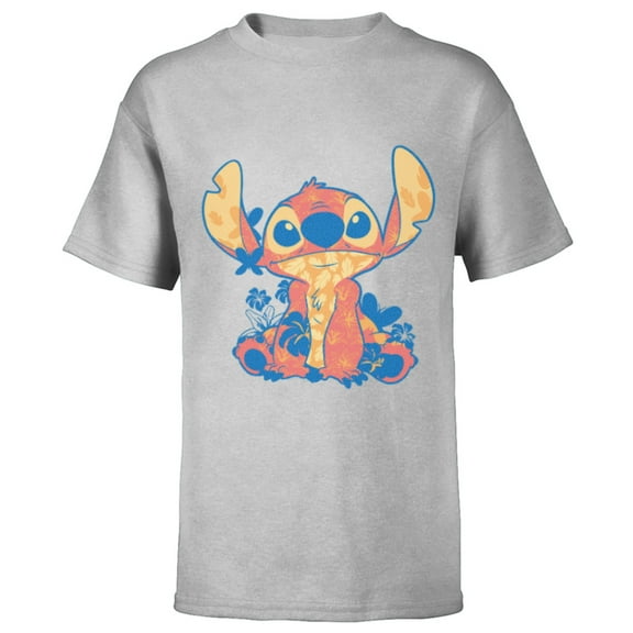 Disney Lilo & Stitch in Hawaiian Floral Print - Short Sleeve T-Shirt for Kids - Customized-Athletic Heather
