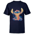 thumbnail image 1 of Disney Lilo & Stitch in Hawaiian Floral Print - Short Sleeve T-Shirt for Kids - Customized-Navy, 1 of 5