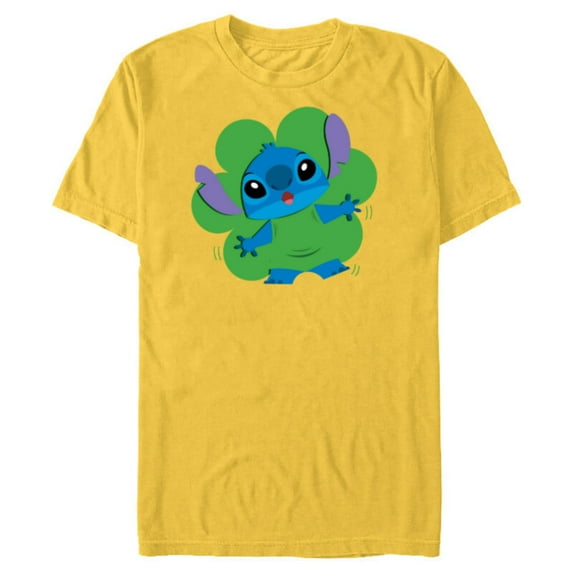 Disney Lilo & Stitch in Shamrock Happy St Patrick’s Day - Short Sleeve Blended T-Shirt for Adults - Customized-Yellow