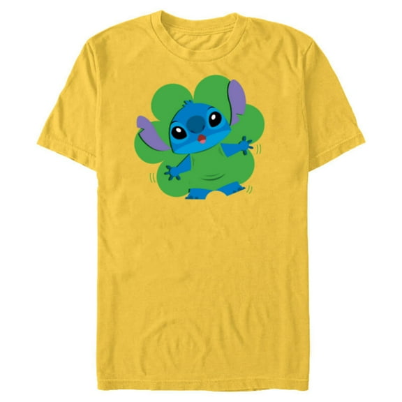 Disney Lilo & Stitch in Shamrock Happy St Patrick’s Day - Short Sleeve Blended T-Shirt for Adults - Customized-Yellow