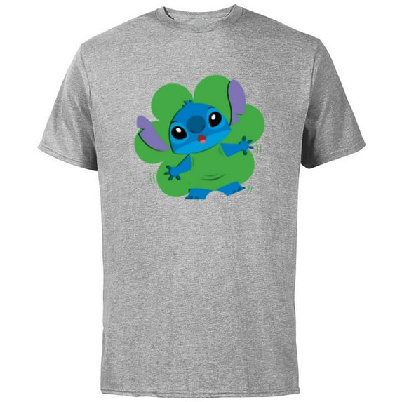 Disney Lilo & Stitch in Shamrock Happy St Patrick’s Day - Short Sleeve Cotton T-Shirt for Adults - Customized-Athletic Heather