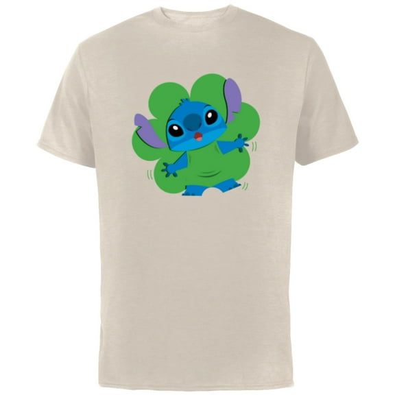 Disney Lilo & Stitch in Shamrock Happy St Patrick’s Day - Short Sleeve Cotton T-Shirt for Adults - Customized-Natural