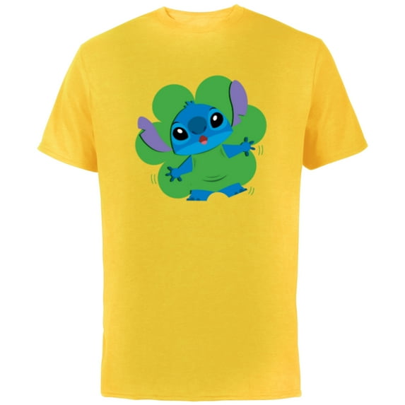 Disney Lilo & Stitch in Shamrock Happy St Patrick’s Day - Short Sleeve Cotton T-Shirt for Adults - Customized-Yellow