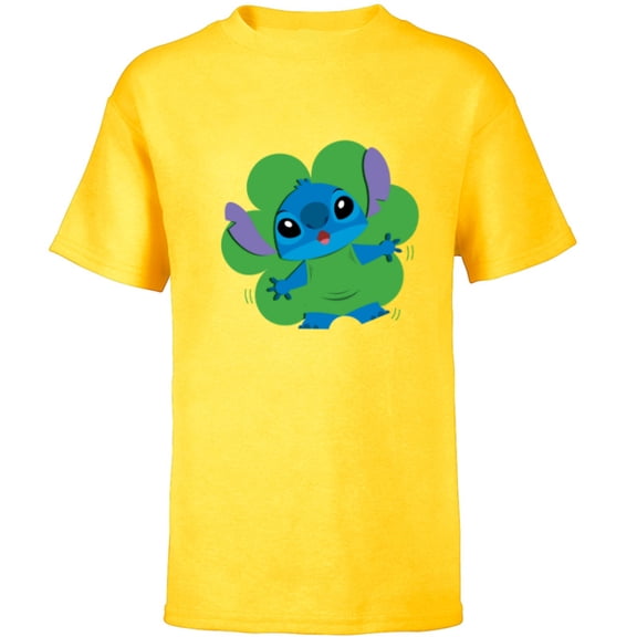 Disney Lilo & Stitch in Shamrock Happy St Patrick’s Day - Short Sleeve T-Shirt for Kids - Customized-Yellow