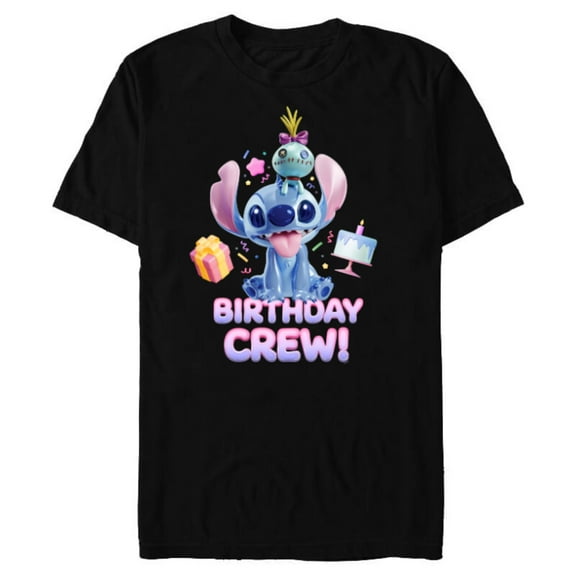 Disney Lilo & Stitch with Scrump Big Shiny Birthday Crew - Short Sleeve Blended T-Shirt for Adults - Customized-Black