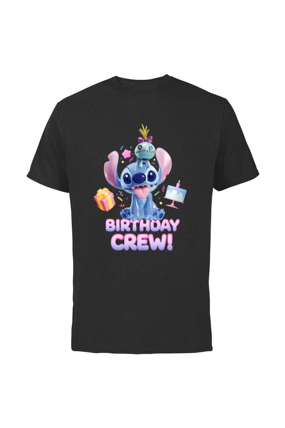 Lilo & Stitch with Scrump Big Shiny Birthday Crew - Short Sleeve Cotton T-Shirt for Adults - Customized-Black
