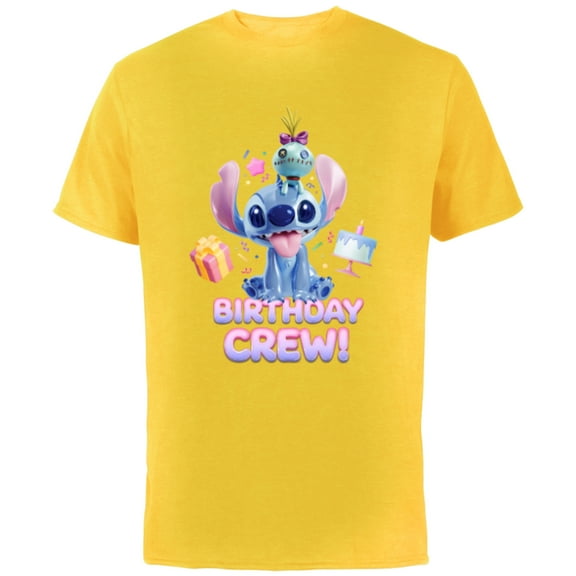 Disney Lilo & Stitch with Scrump Big Shiny Birthday Crew - Short Sleeve Cotton T-Shirt for Adults - Customized-Yellow