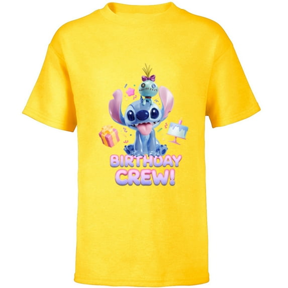 Disney Lilo & Stitch with Scrump Big Shiny Birthday Crew - Short Sleeve T-Shirt for Kids - Customized-Yellow