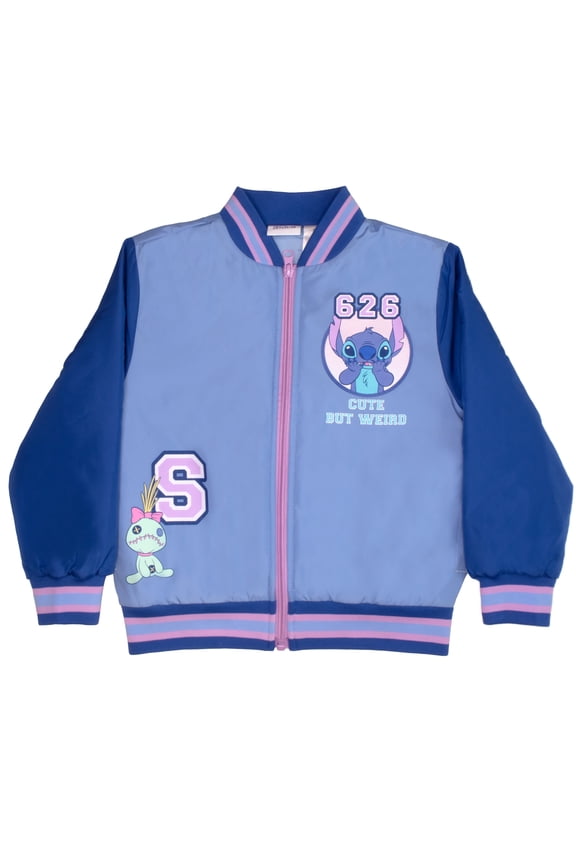 Lilo and Stich Character Girls Zip Up Bomber Jacket for Kids (Size 4-16)