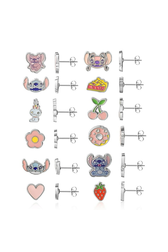 Lilo and Stitch Earrings for Women, Stud Earrings for Women, Official License 12 Disney Earrings Pack, Fashion Enamel