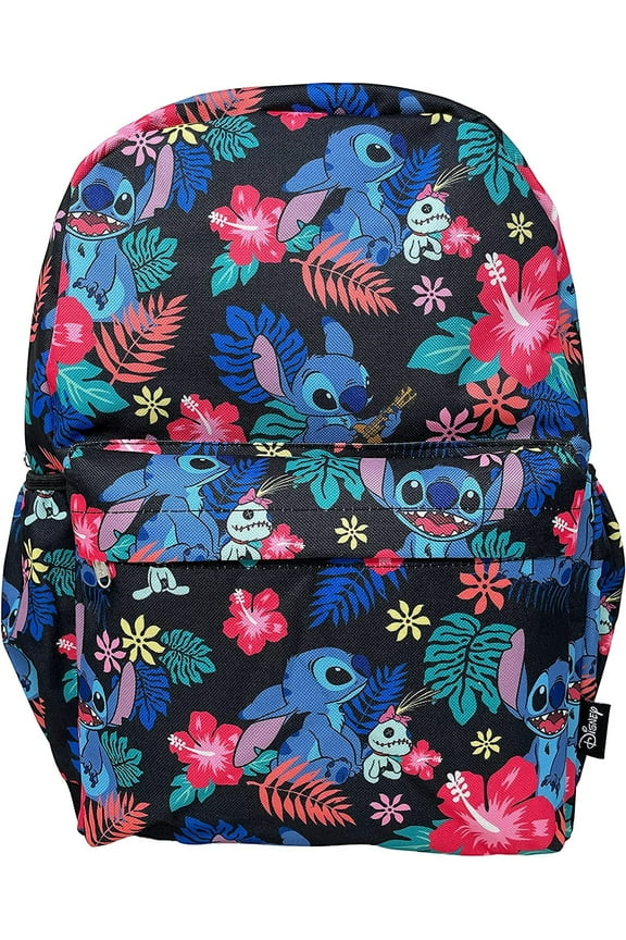 Disney Lilo and Stitch Allover Print 16 inch Girls Large School Backpack, girls, kid, adult, black