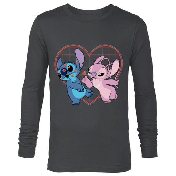Disney Lilo and Stitch Angel Heart Kisses - Long Sleeve T-Shirt for Men -Customized-Charcoal Heather