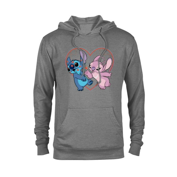 Disney Lilo and Stitch Angel Heart Kisses - Pullover Hoodie for Adults -Customized-Graphite Heather