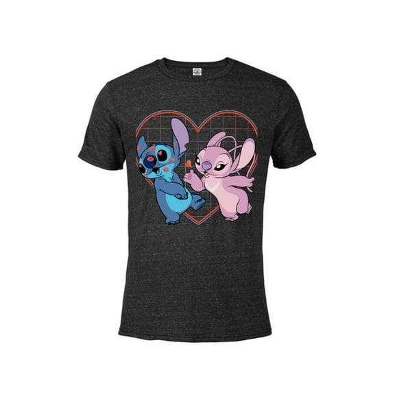 Disney Lilo and Stitch Angel Heart Kisses - Short Sleeve Blended T-Shirt for Adults -Customized-Black Snow Heather