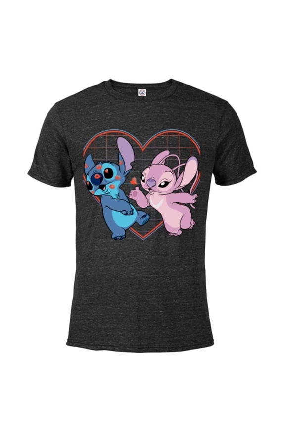 Lilo and Stitch Angel Heart Kisses - Short Sleeve Blended T-Shirt for Adults -Customized-Black Snow Heather