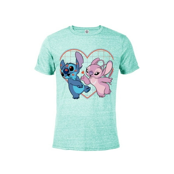 Disney Lilo and Stitch Angel Heart Kisses - Short Sleeve Blended T-Shirt for Adults -Customized-Celadon Snow Heather