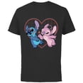 thumbnail image 1 of Disney Lilo and Stitch Angel Heart Kisses - Short Sleeve Cotton T-Shirt for Adults -Customized-Black, 1 of 5