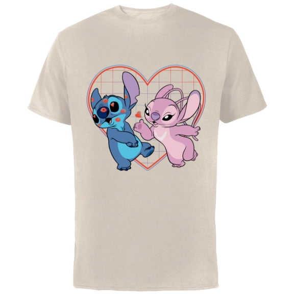 Disney Lilo and Stitch Angel Heart Kisses - Short Sleeve Cotton T-Shirt for Adults -Customized-Natural