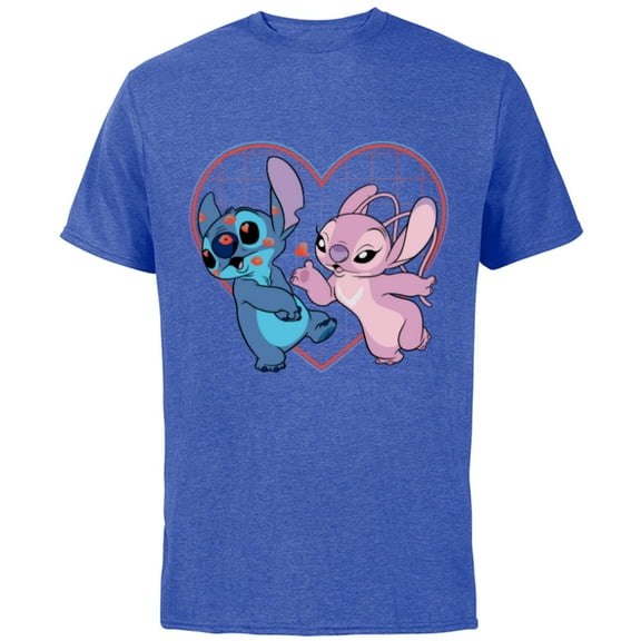 Disney Lilo and Stitch Angel Heart Kisses - Short Sleeve Cotton T-Shirt for Adults -Customized-Royal Heather