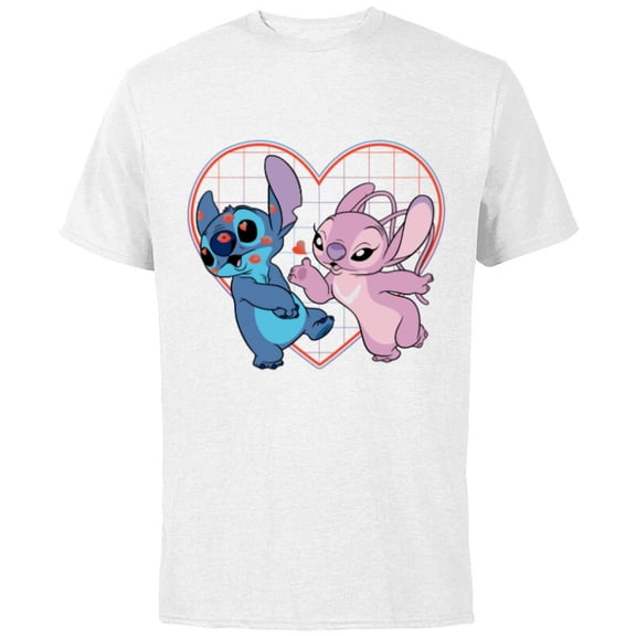 Disney Lilo and Stitch Angel Heart Kisses - Short Sleeve Cotton T-Shirt for Adults -Customized-White