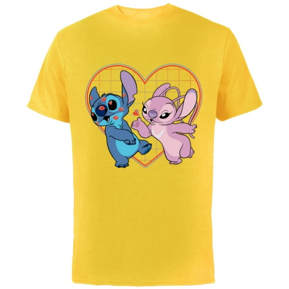 Disney Lilo and Stitch Angel Heart Kisses - Short Sleeve Cotton T-Shirt for Adults -Customized-Yellow