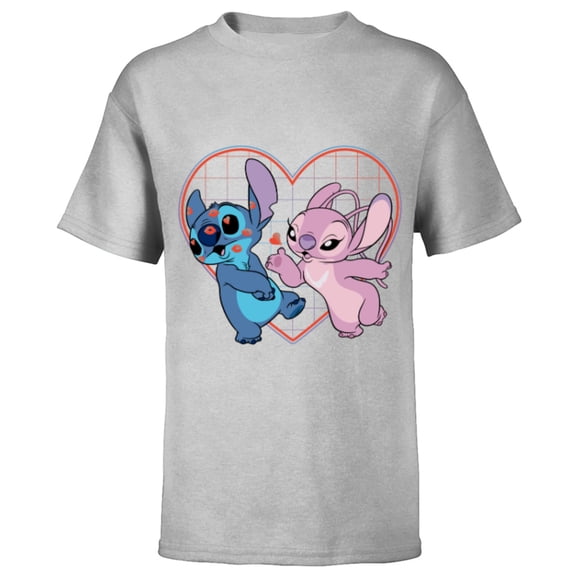 Disney Lilo and Stitch Angel Heart Kisses - Short Sleeve T-Shirt for Kids -Customized-Athletic Heather