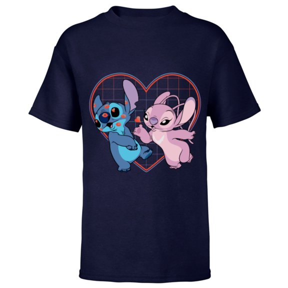 Disney Lilo and Stitch Angel Heart Kisses - Short Sleeve T-Shirt for Kids -Customized-Navy